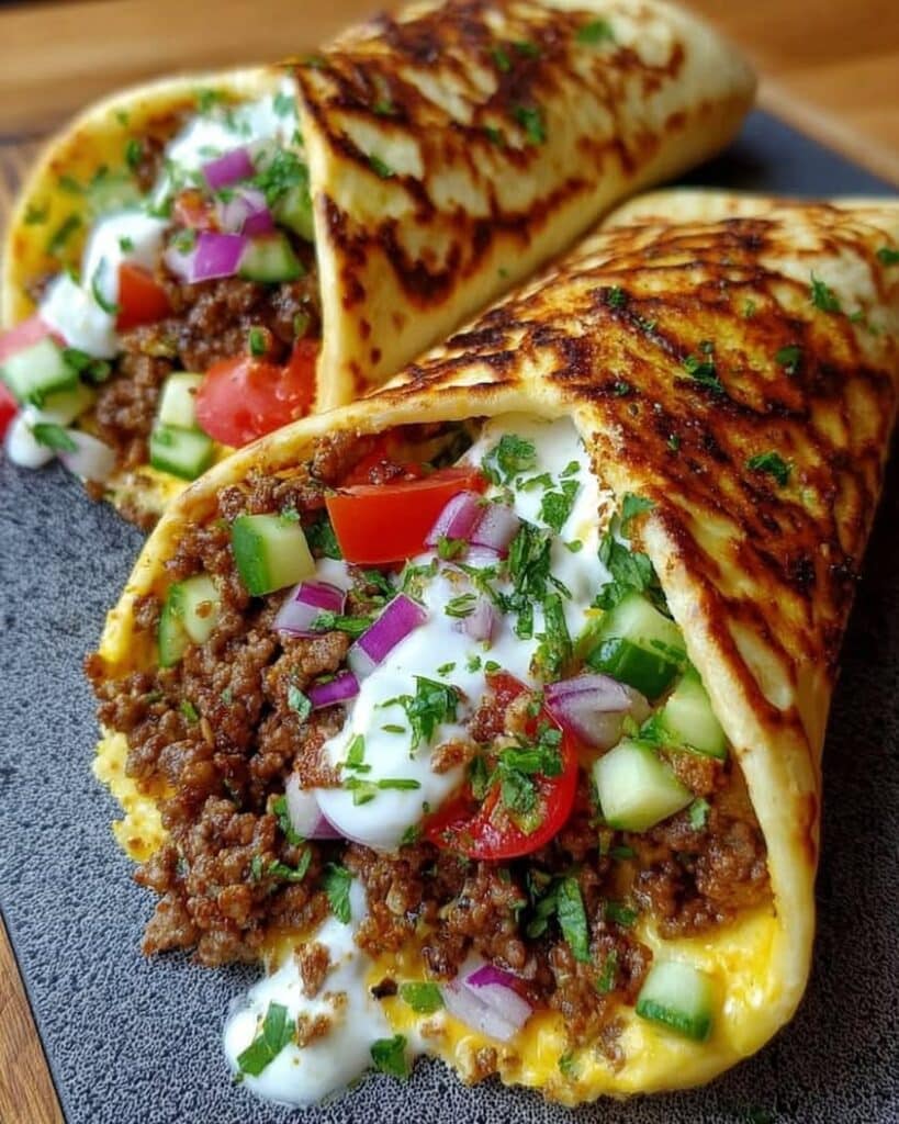 Mediterranean Ground Beef Pita Wraps with Whipped Feta