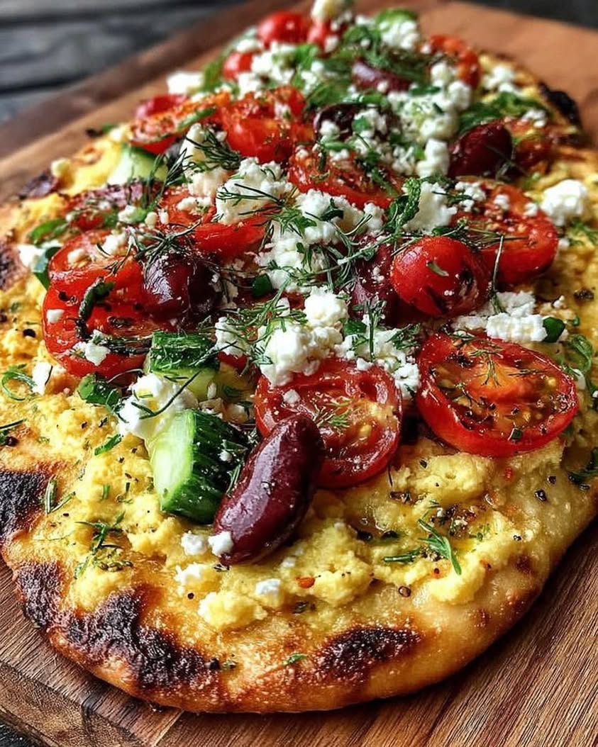 Mediterranean Hummus Flatbread with Feta