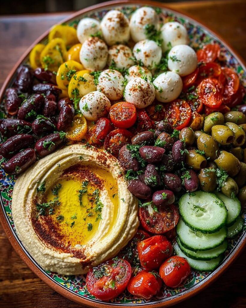 Mediterranean Mezze Platter with Hummus Olives Burrata 1
