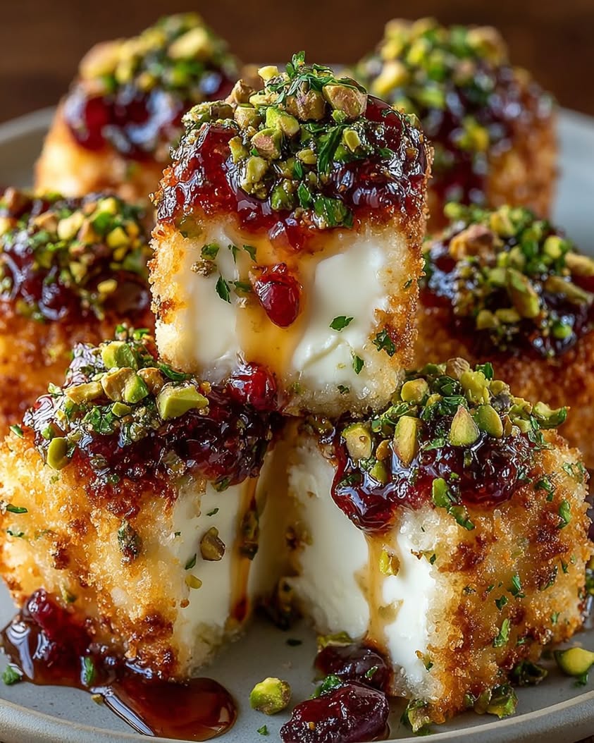 Pistachio-Crusted Brie Bites with Raspberry Honey Glaze Recipe 7 Pistachio Crusted Brie Bites with Raspberry Honey Glaze