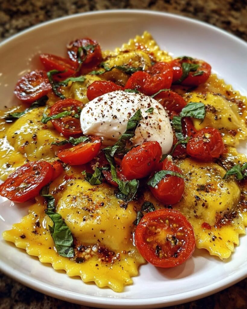 Ricotta and Lemon Zest Ravioli with Burst Tomatoes and Burrata 1