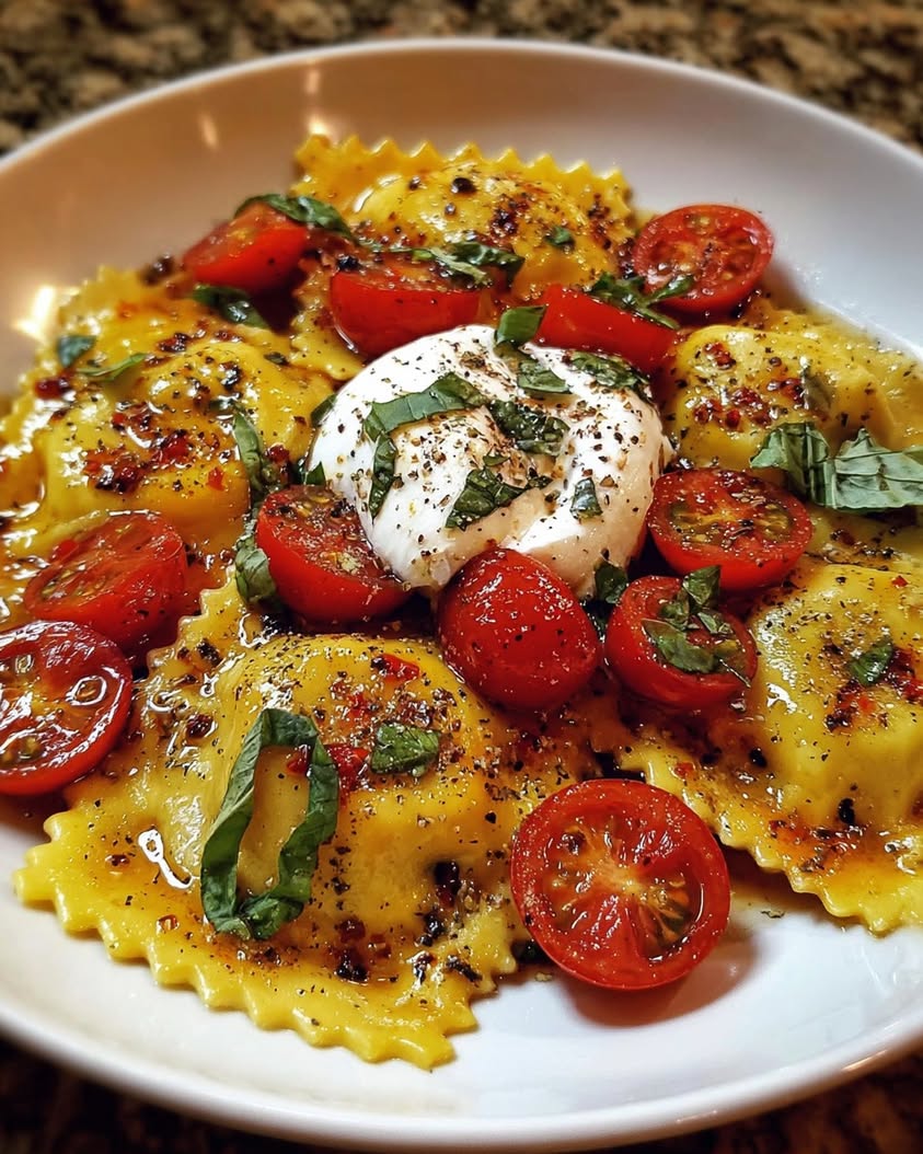 Ricotta and Lemon Zest Ravioli with Burst Tomatoes and Burrata 2