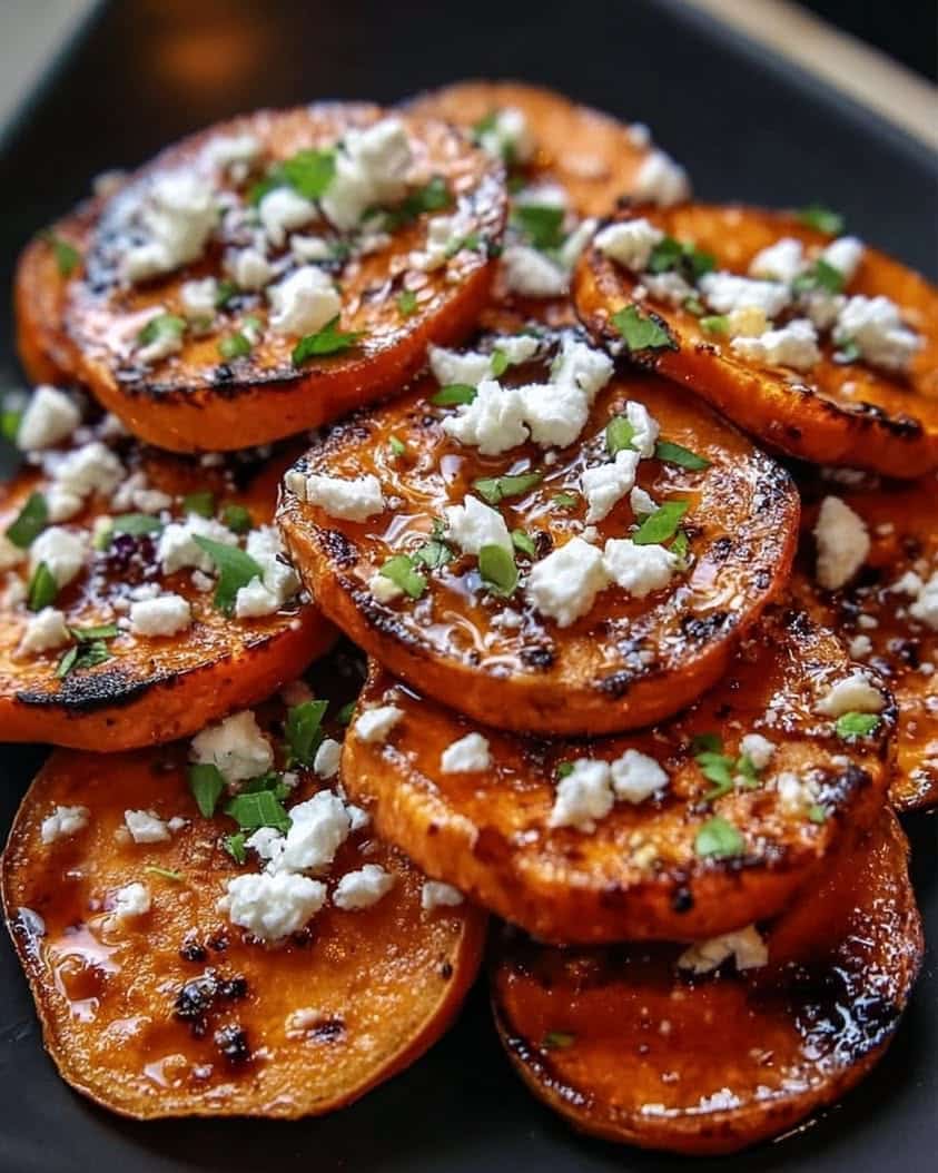 Roasted Sweet Potato Rounds with Honey and Feta