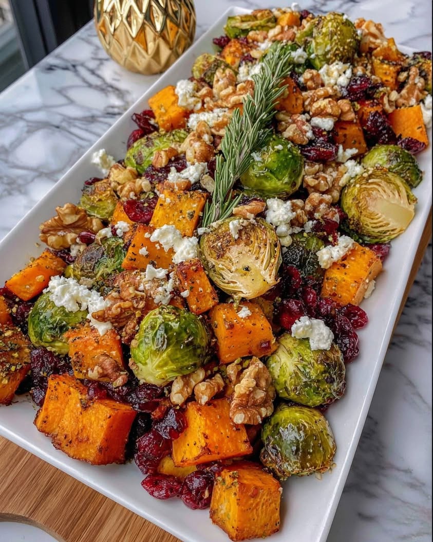 Maple-Balsamic Roasted Winter Vegetables with Cranberries, Walnuts & Feta 3 Roasted Veggie Sheet Pan Mix Maple Balsamic Roasted Winter Vegetables with Cranberries Walnuts Feta