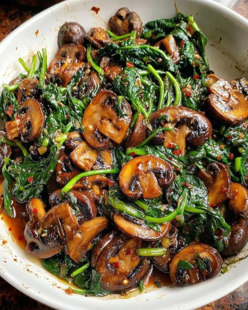 Sauteed Garlic Spinach and Mushrooms