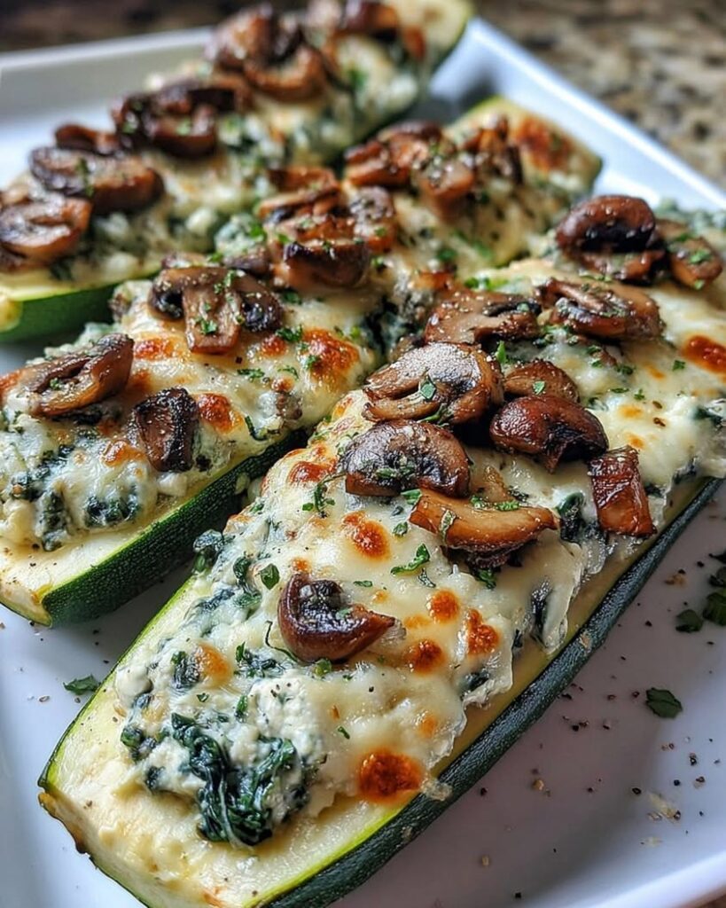Spinach Mushroom and Ricotta Stuffed Zucchini Boats 1