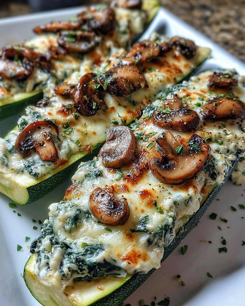 Spinach Mushroom and Ricotta Stuffed Zucchini Boats 2