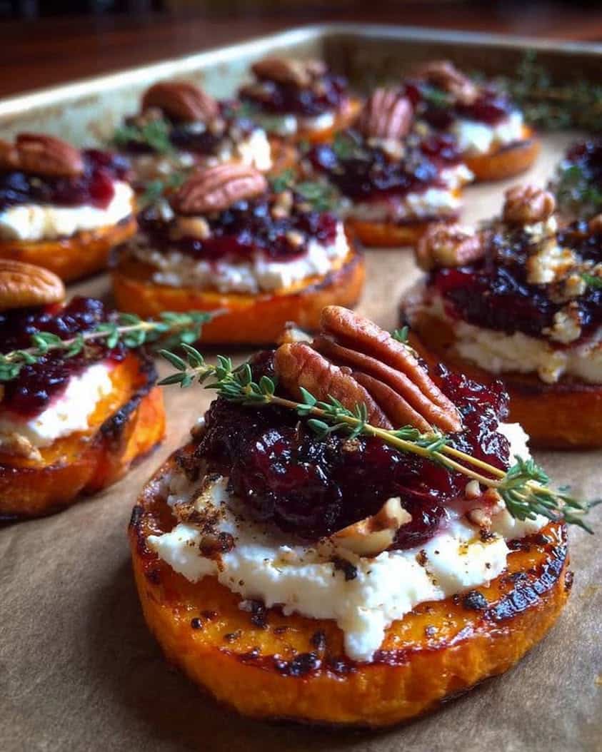 Sweet Potato Rounds with Cranberry Cream Cheese Appetizer Recipe 6 Sweet Potato Rounds with Cranberry Cream Cheese