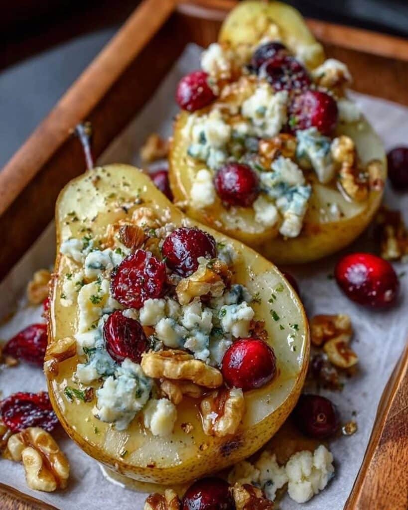 Baked Pears with Cranberries Honey Walnuts Blue Cheese