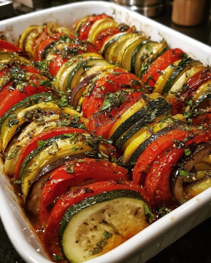 Baked Ratatouille with Tomatoes Zucchini and Eggplant