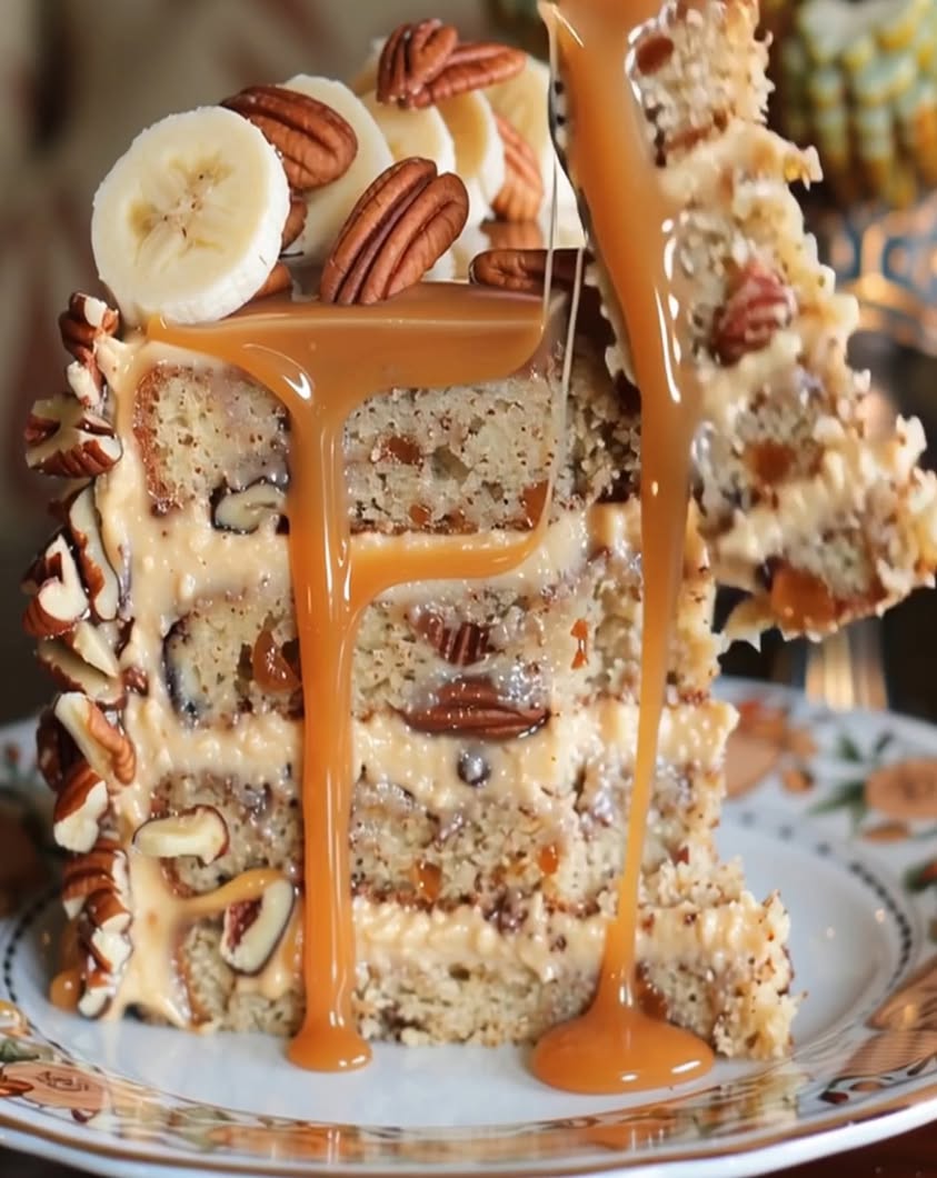 Decadent Banana Pecan Caramel Cake: An Irresistible Layered Dessert 9 Banana Pecan Caramel Cake