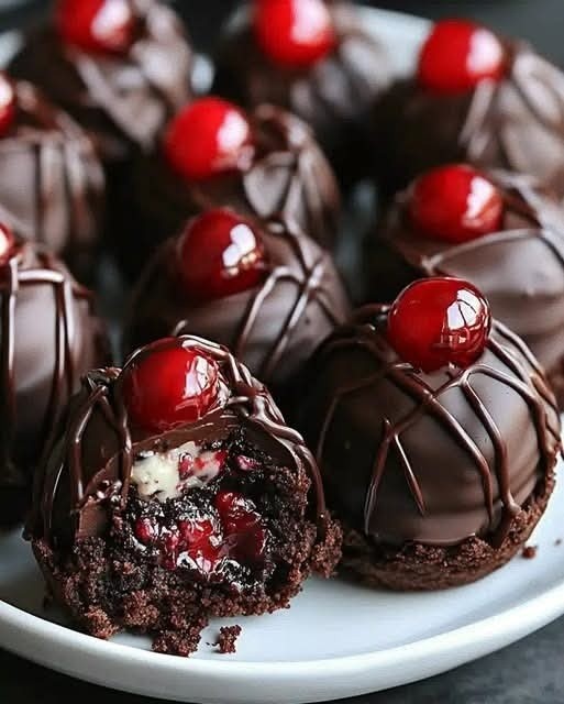 Black Forest Cookie Dough Brownie Bombs 🍒🍫