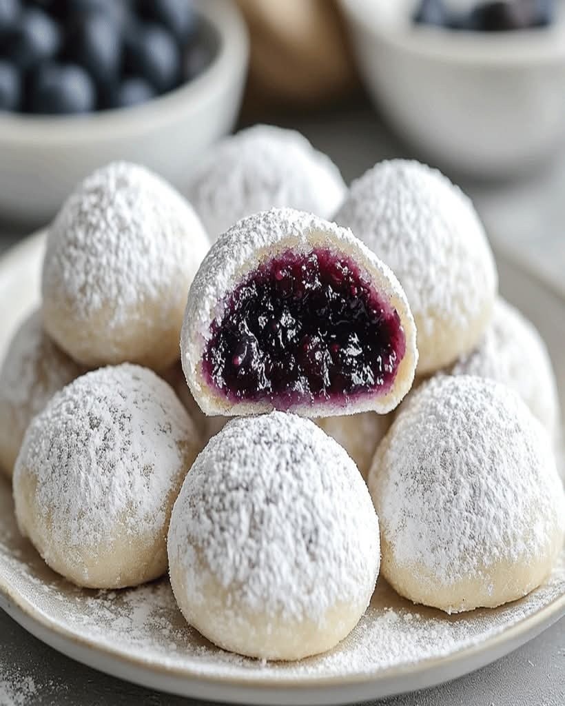 Blueberry Filled Almond Snowball Cookies – Easy Chritmas Cookie Recipe 🍪💜