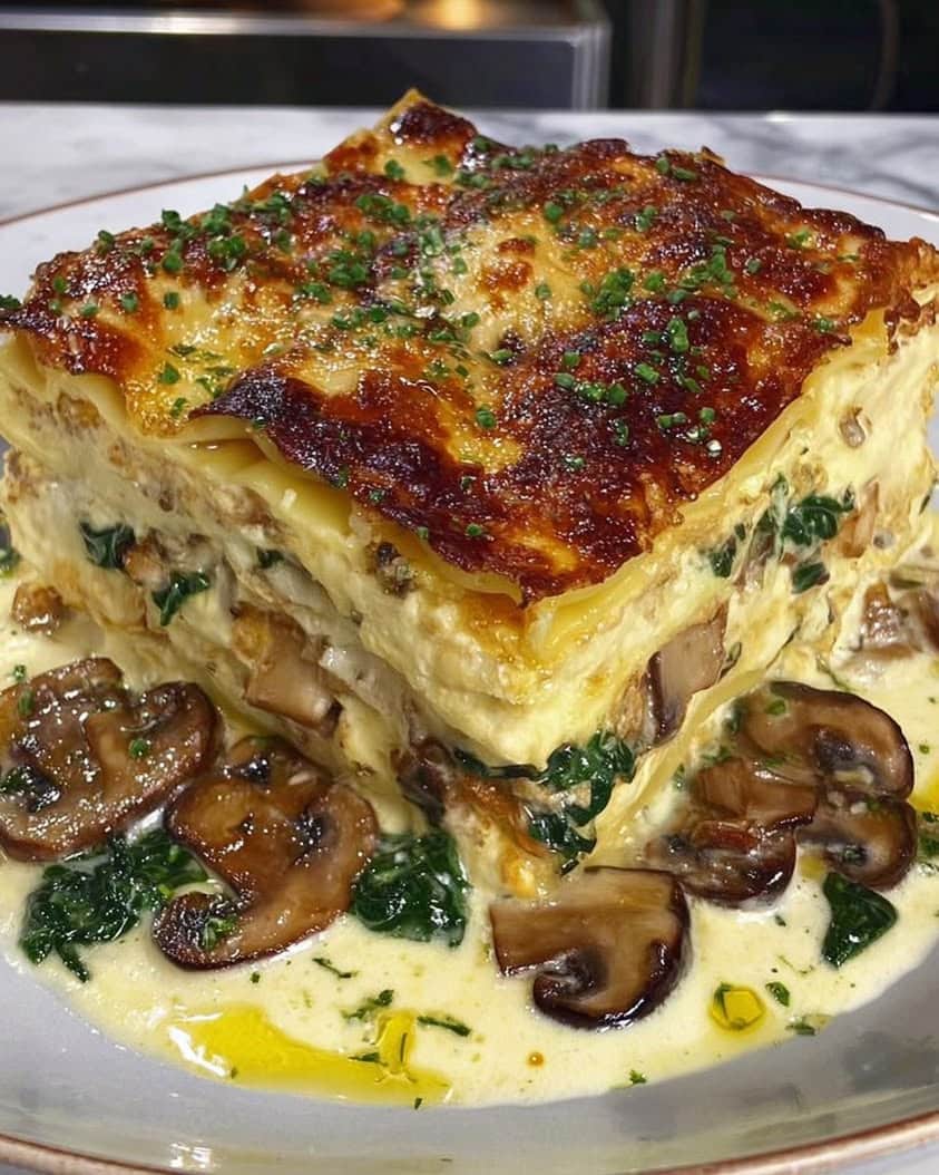Creamy Cottage Cheese Mushroom Spinach Lasagna Bake Recipe