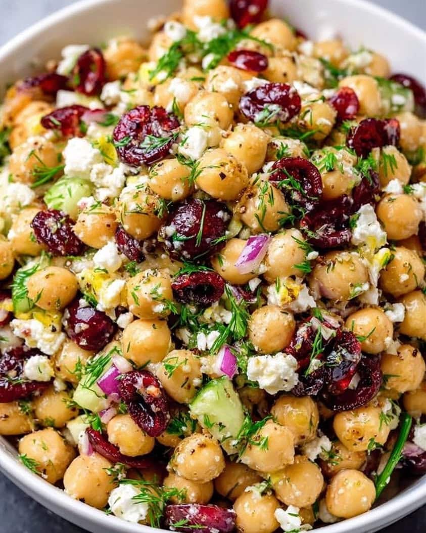 Feta and Cranberry Chickpea Salad with Lemon Vinaigrette