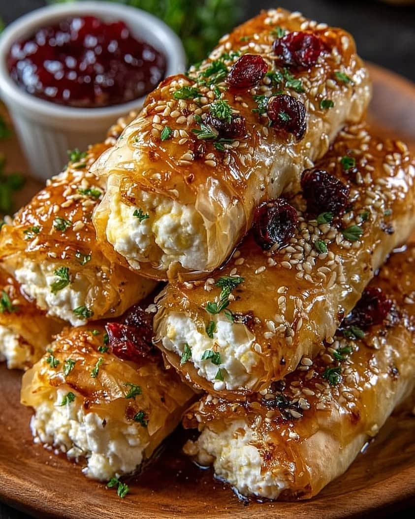 Golden Baked Feta Rolls with Sweet Cranberry Honey Glaze 9 Golden Baked Feta Rolls with Sweet Cranberry Honey