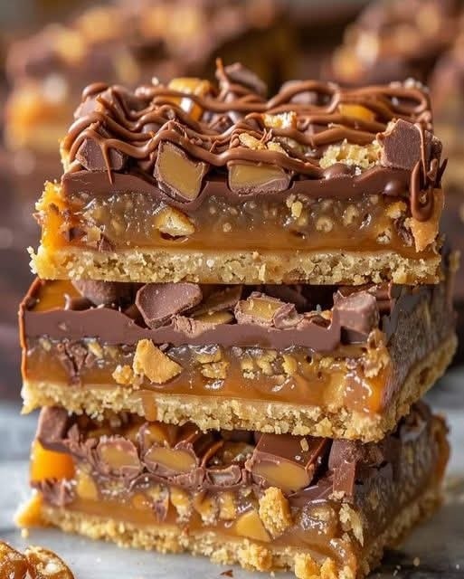 Gooey Caramel Chocolate Crunch Bars