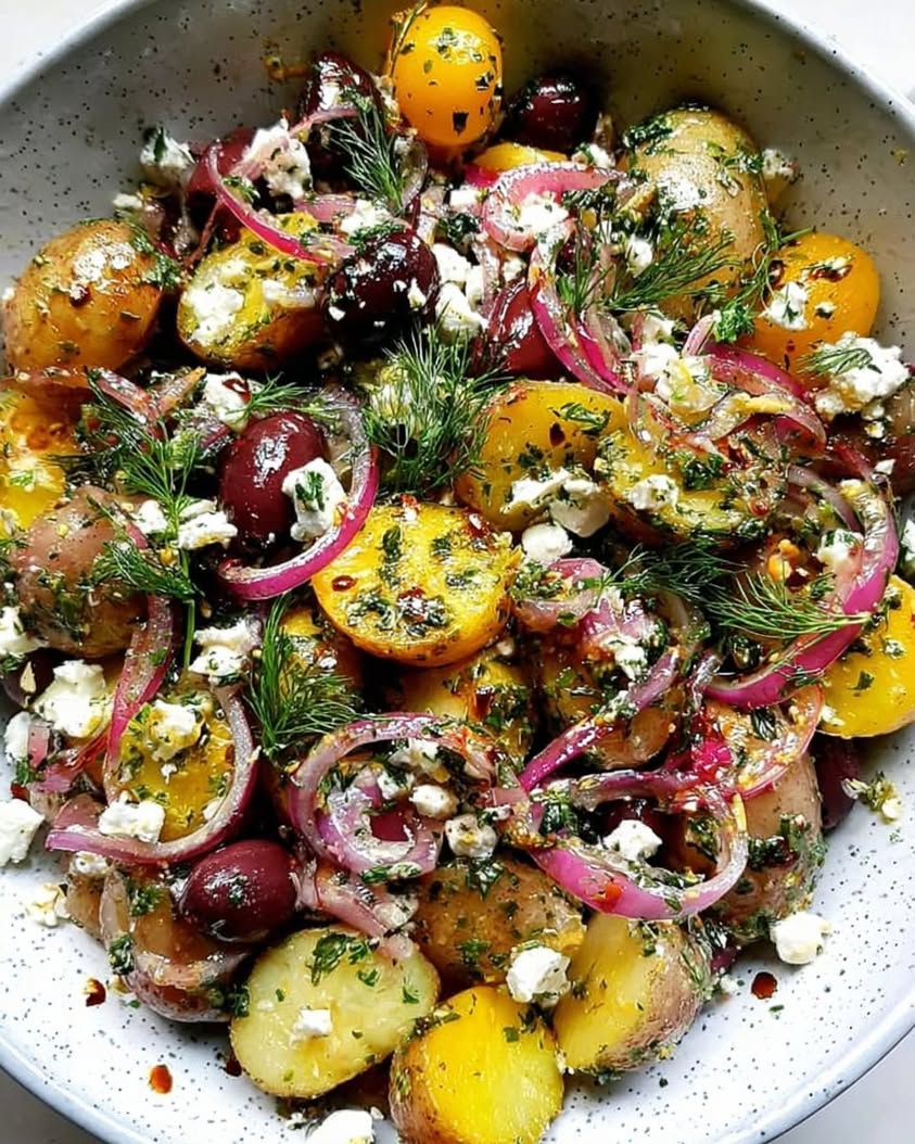 Authentic Greek Potato Salad Recipe with Feta and Lemon Dressing
