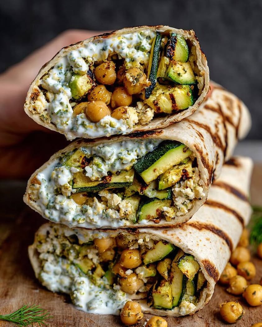 Grilled Zucchini Feta Chickpea Wrap with Herbed Yogurt 1