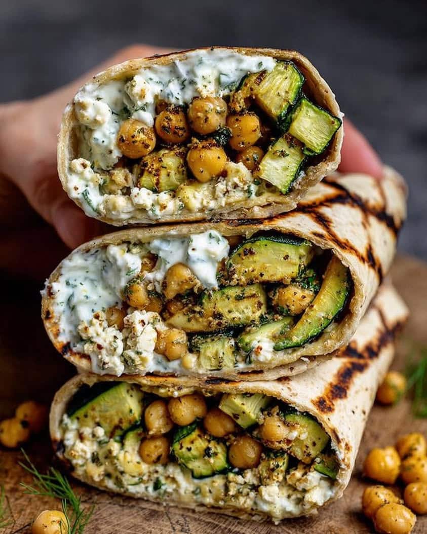 Grilled Zucchini Chickpea Wrap with Feta and Herbed Yogurt 2 Grilled Zucchini Feta Chickpea Wrap with Herbed Yogurt