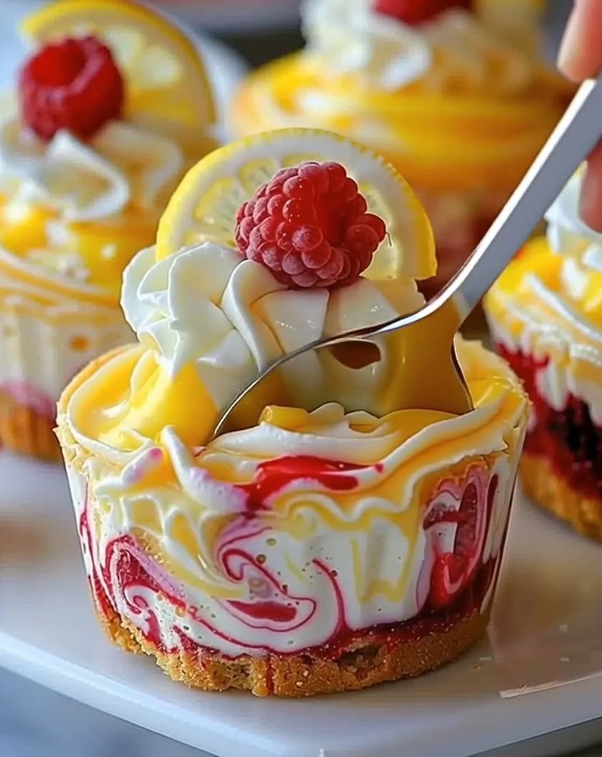 Lemon Raspberry Swirl Cheesecake Cups 🍋🍓