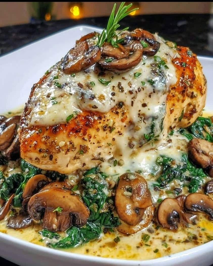 Low Carb Chicken Spinach Mushroom Bake