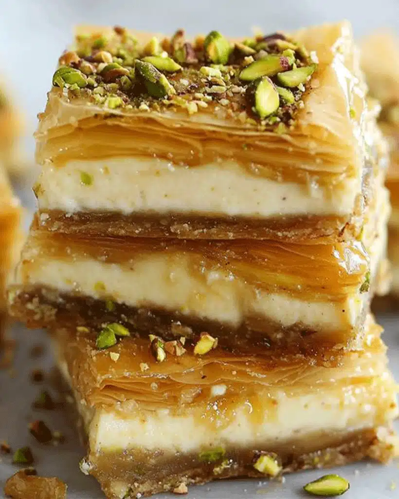 Luxurious Pistachio Baklava Cheesecake Bars