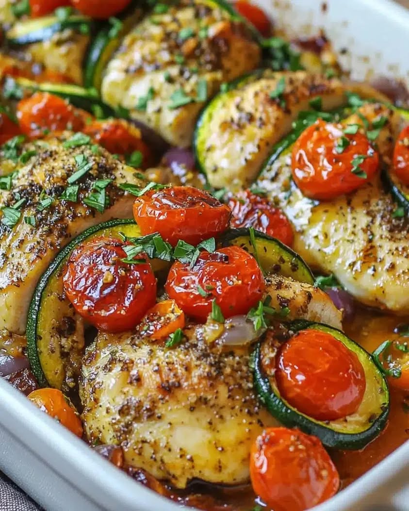 Mediterranean Chicken Zucchini Bake 🍗🍅🥒