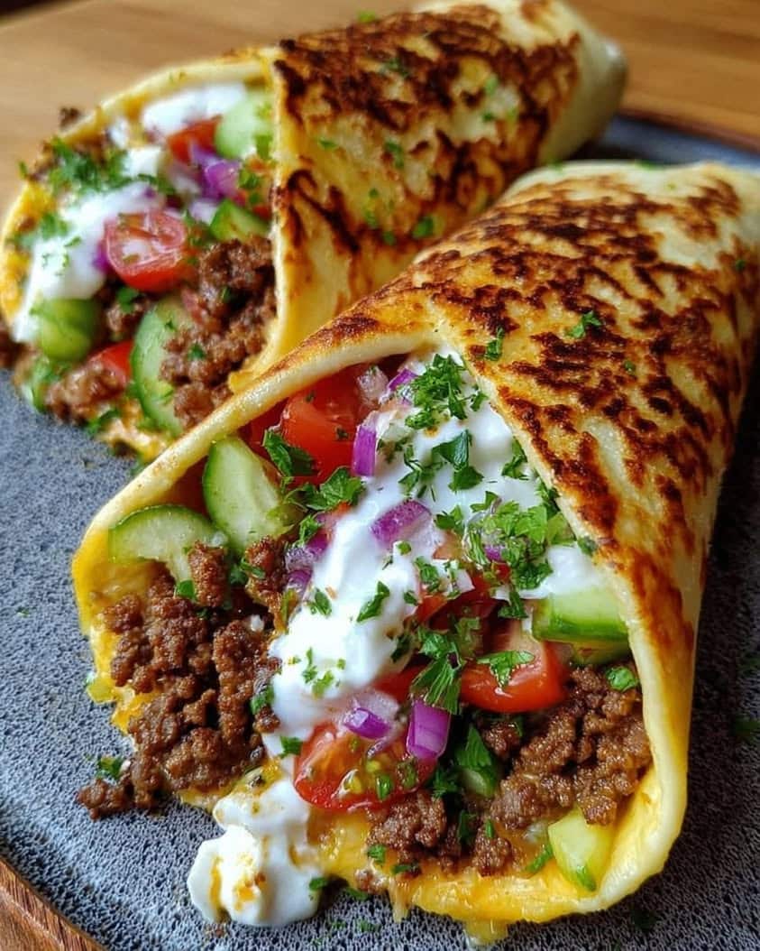 Mediterranean Ground Beef Pita Wraps with Whipped Feta