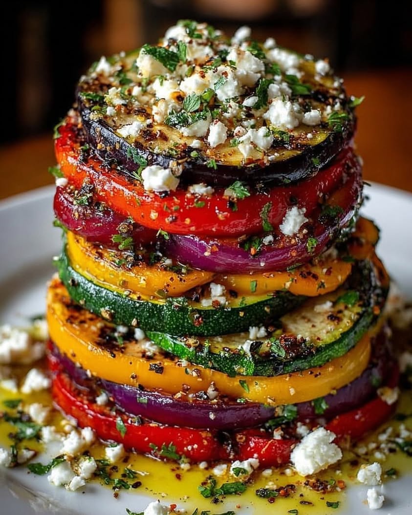 Mediterranean Veggie Stack with Feta Orange Honey