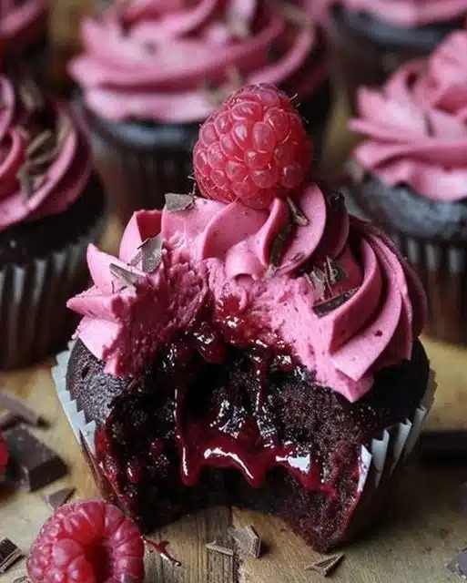 Raspberry Chocolate Lava Cupcakes