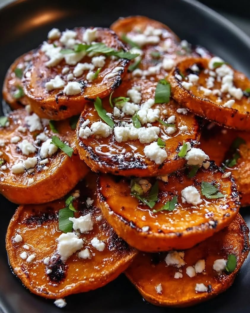 Roasted Sweet Potato Rounds with Honey and Feta