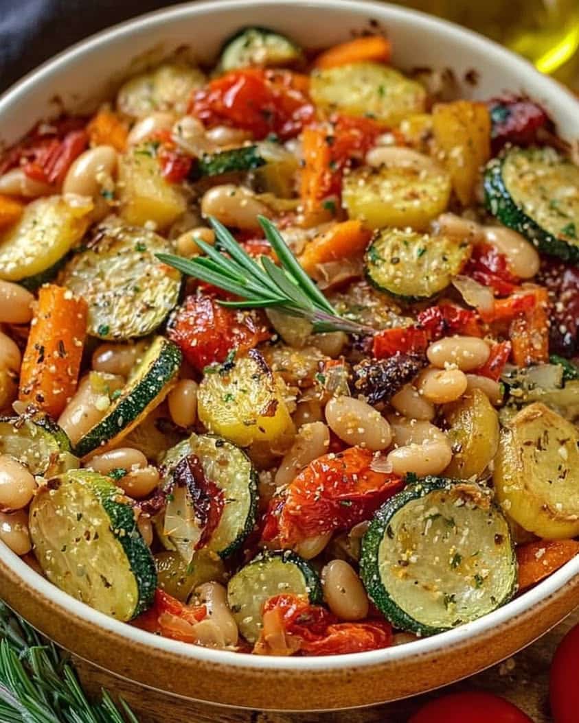 Rustic Roasted Vegetable and Cannellini Bean Bake Recipe