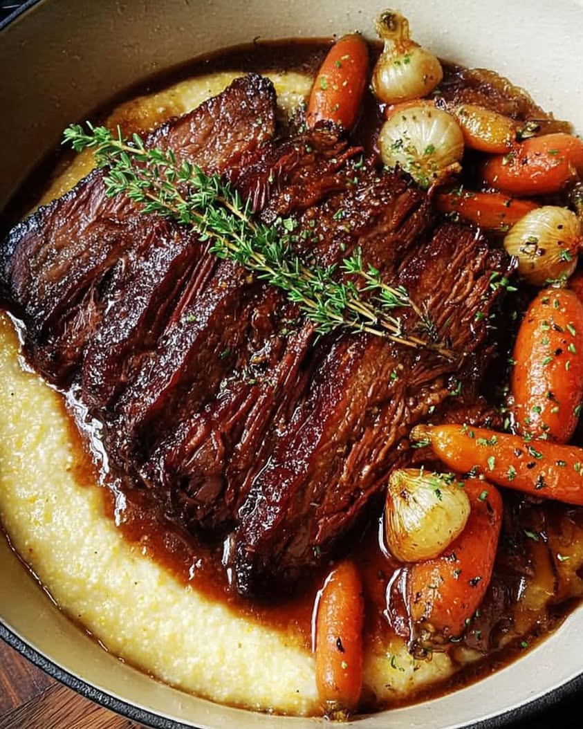 Slow Braised Beef Brisket with Herb Grits