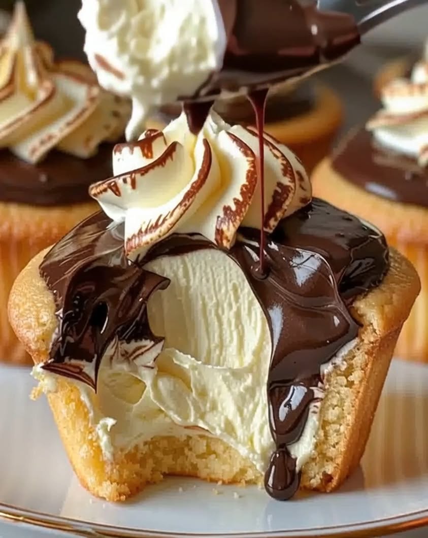 Soft vanilla cupcakes filled with creamy custard and topped with a glossy chocolate glaze—classic Boston cream pie flavor in cupcake form