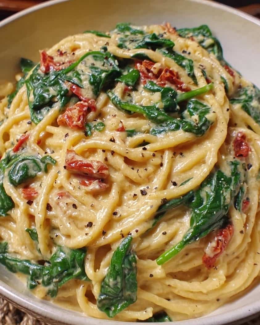 Creamy Sun-Dried Tomato Pasta with Spinach Recipe