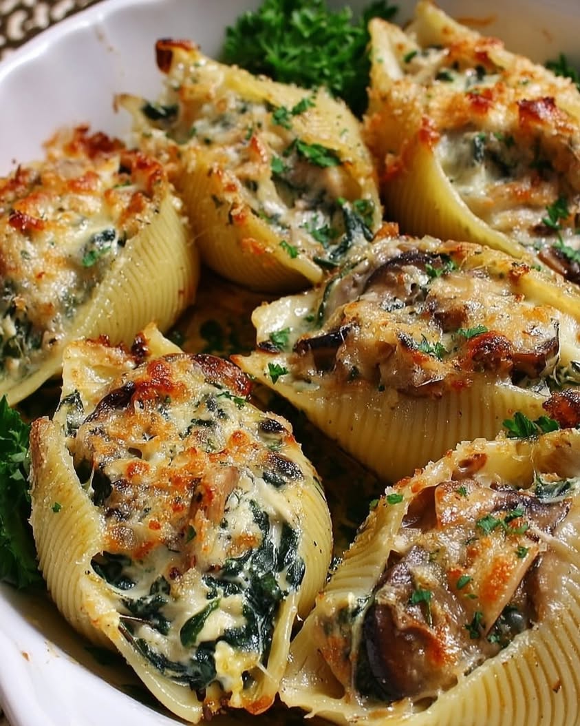 Artichoke Spinach and Wild Mushroom Stuffed Shells