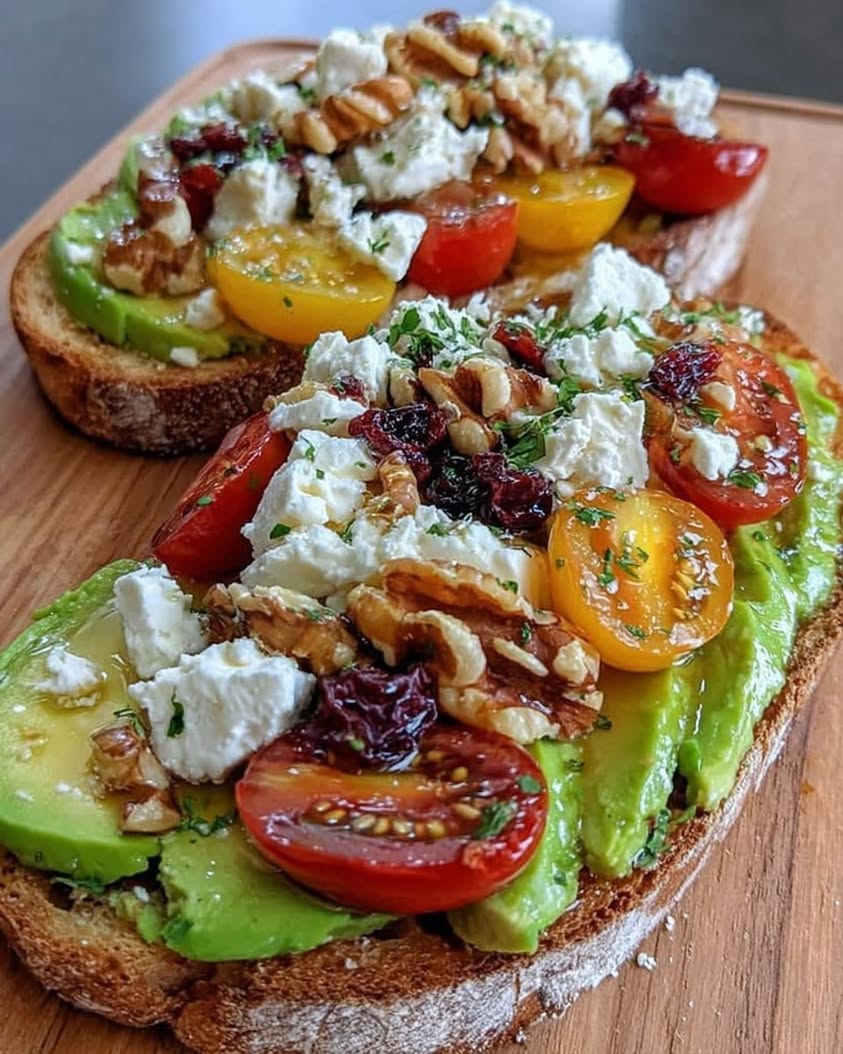 Elevate Your Breakfast with Avocado Toast Featuring Feta and Cranberries