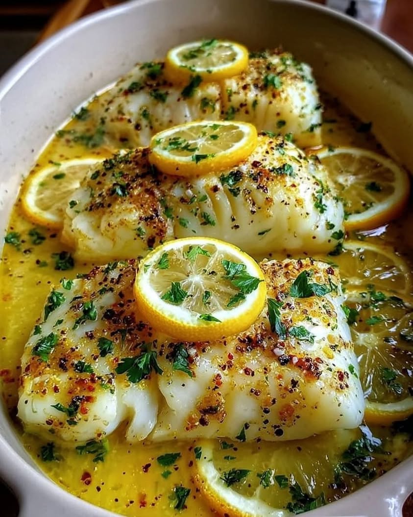 Baked Lemon Garlic Cod with Butter Sauce