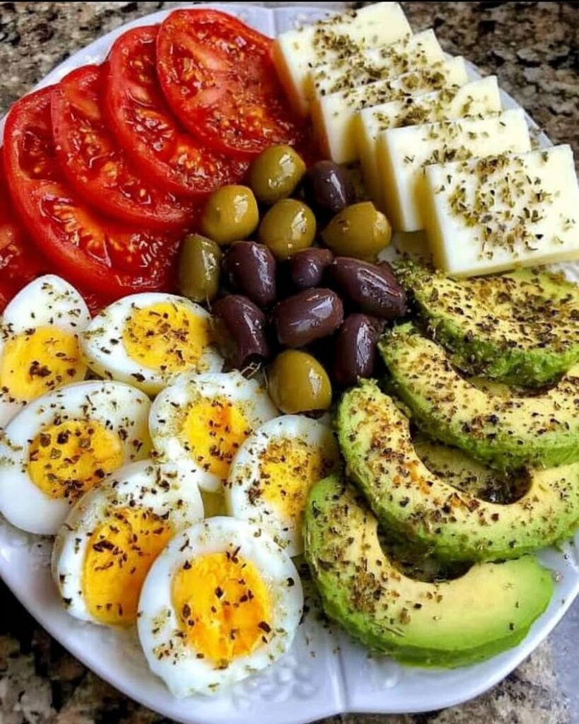 Breakfast Power Plate Mediterranean Protein Breakfast Plate with Eggs Avocado Olives