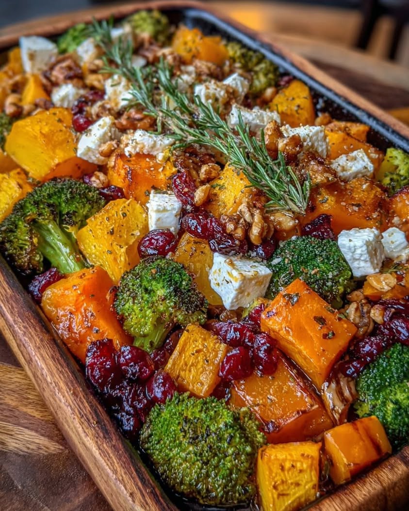 Roasted Fall Vegetables with Feta, Walnuts & Cranberry Honey Glaze