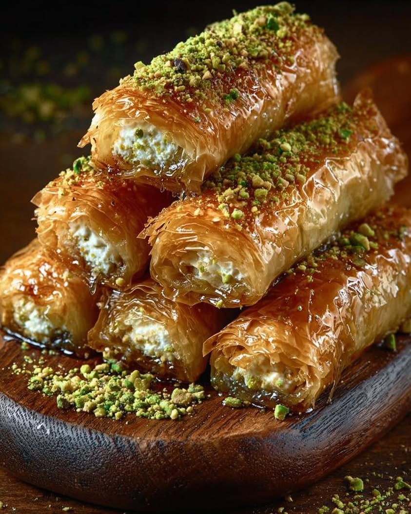 Caramelized Feta Honey Phyllo Rolls with Pistachio Crunch Recipe