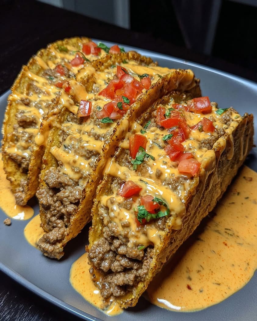 Cheesy Rotel Beef Tacos