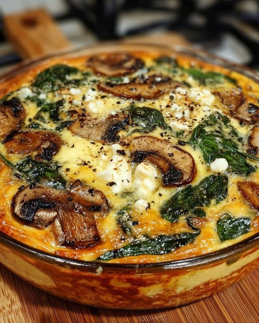 Easy Crustless Spinach Feta Mushroom Quiche Recipe