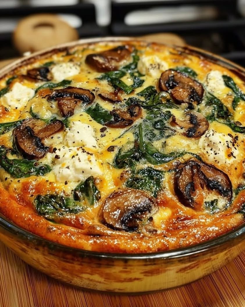 The Best Low-Carb Classic Spinach and Feta Mushroom Quiche Recipe