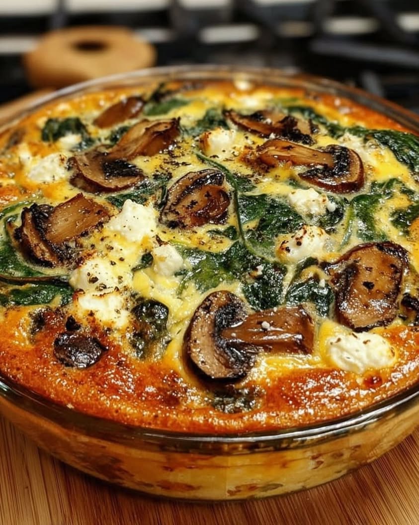 Easy Crustless Spinach Feta Mushroom Quiche Recipe