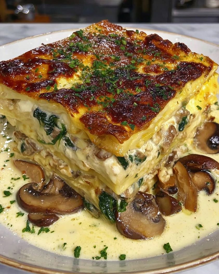 Cottage Cheese Mushroom Spinach Lasagna Bake