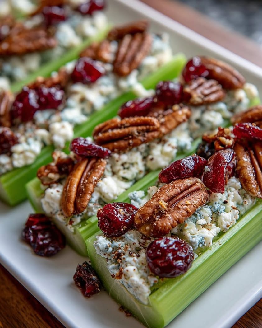 Cranberry Pecan Cream Cheese Stuffed Celery