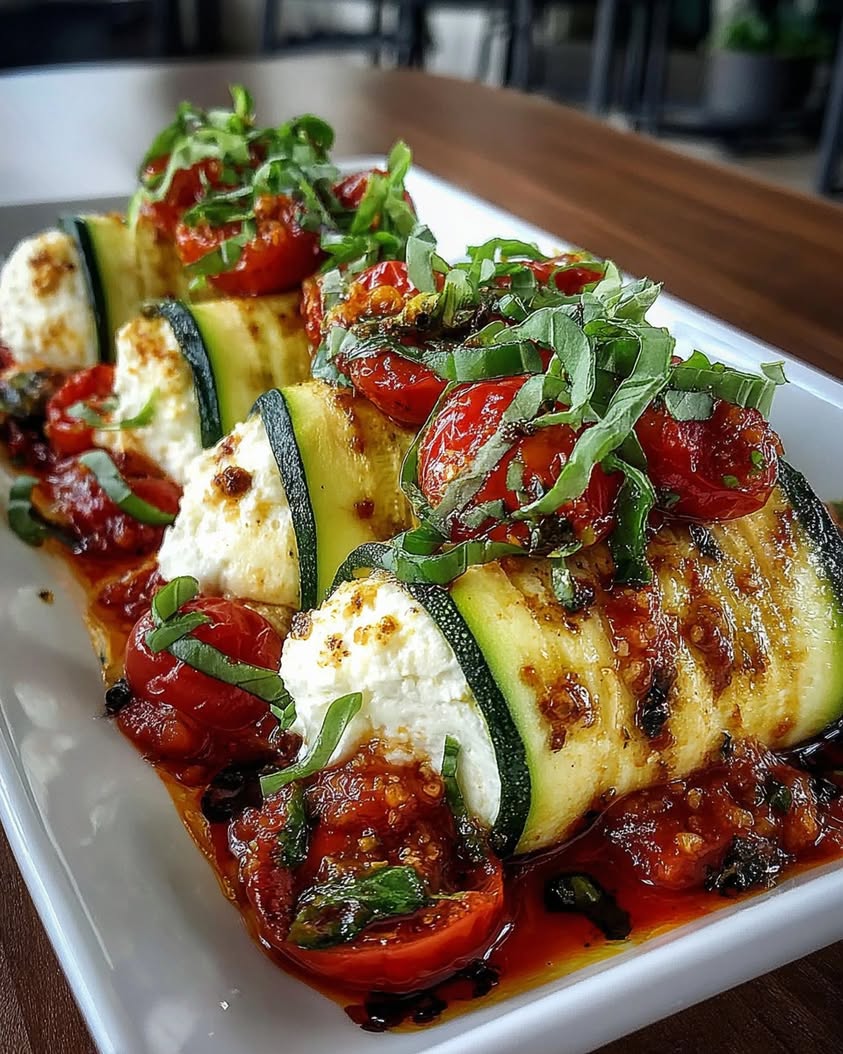 Creamy Burrata Zucchini Rolls with a Sweet Tomato Glaze Recipe