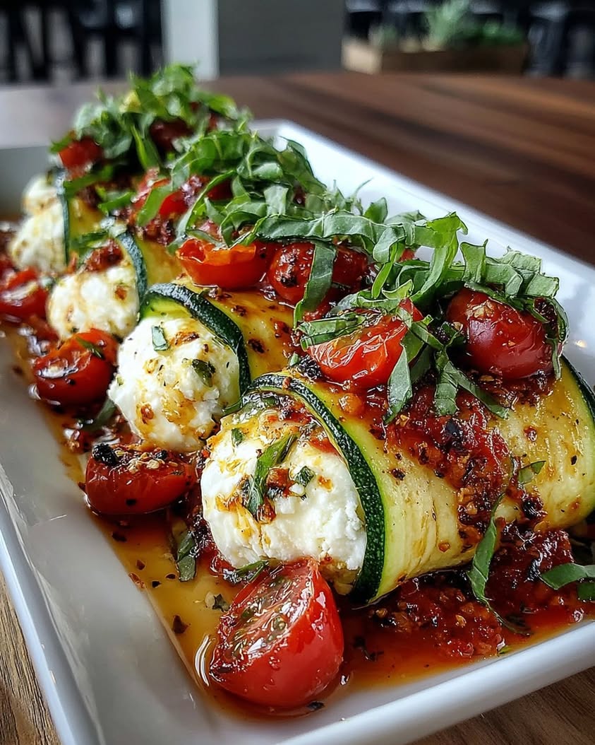 Creamy Burrata Stuffed Zucchini Rolls with a Sweet Tomato Glaze 1 Creamy Burrata Stuffed Zucchini Rolls with Tomato Glaze